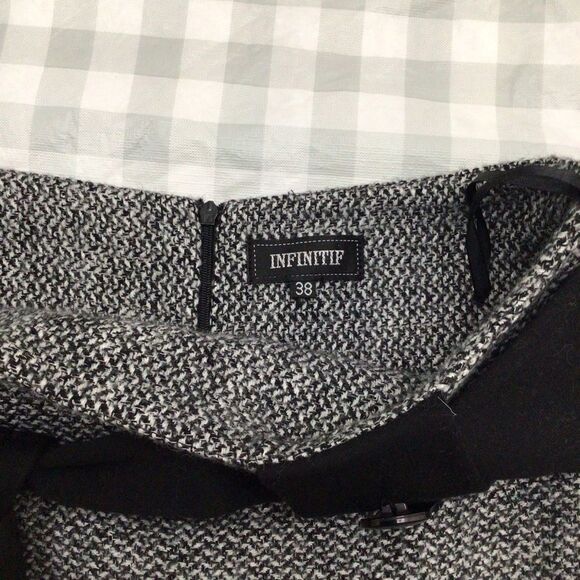 INFINITIF tweed pencil skirt wool blend black grey belted size 38 - Picture 5 of 16
